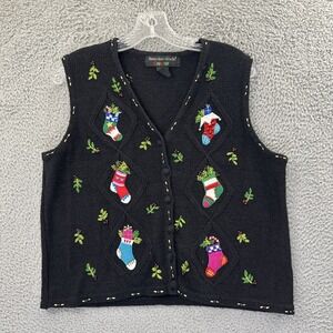 Vintage Hampshire Studio Snow Christmas Sweater Vest Holiday Women Petite Medium